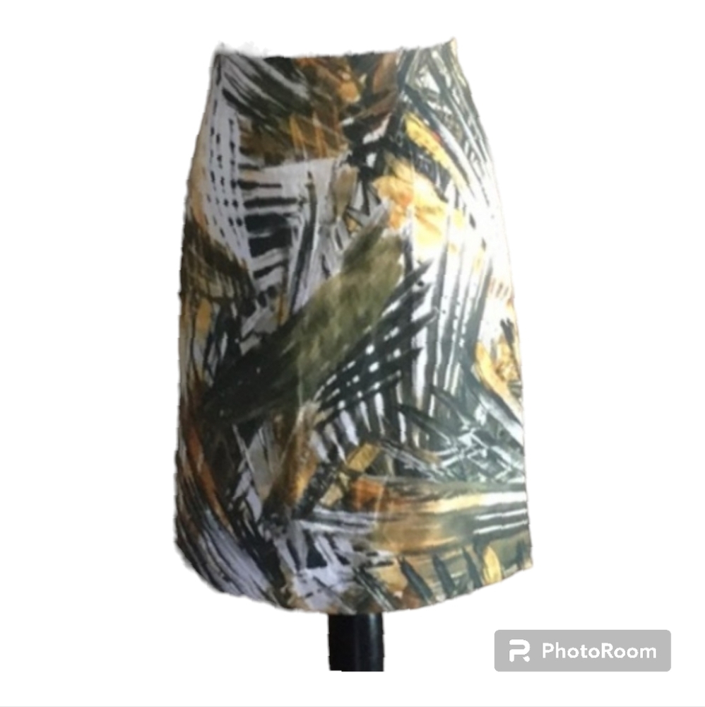 PREMISE - Tropical Palm Linen Skirt - greens, black, mustard